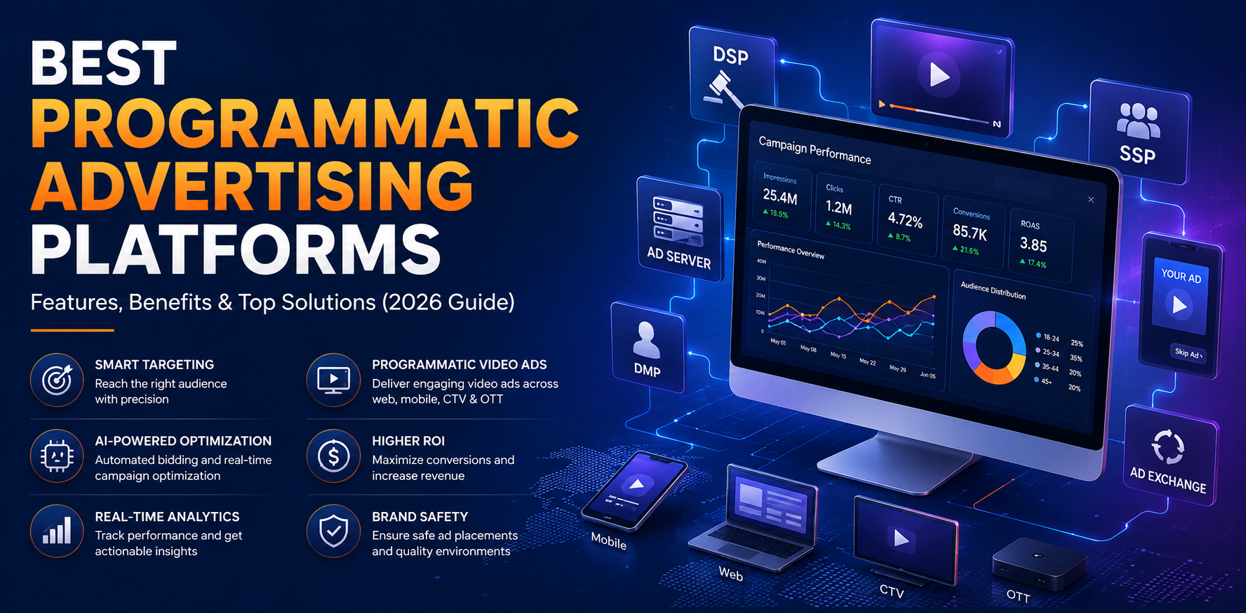 Programmatic video ads dashboard with DSP, SSP, ad server, and RTB ecosystem Programmatic video ads dashboard with DSP, SSP, ad server, and RTB ecosystem